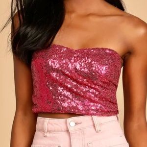 Lulu’s Pink Sequin Crop Top